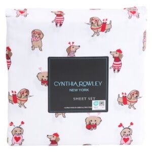 Cynthia Rowley Valentine’s Day White Dachshund Dog Queen Sheet Set New